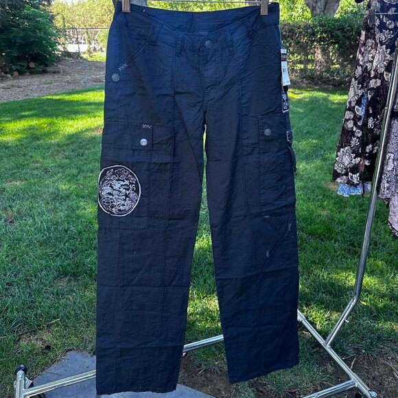 Y2K Deadstock Fubu Black Cargo Pants Size 3/4 True Low Rise - Picture 1 of 8